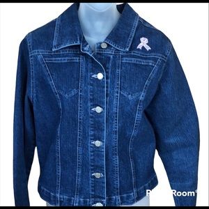 jean jacket size 8 with breast cancer patch small denim coat